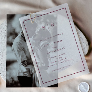 Invitations En Vélin Mariage Minimaliste et Chic avec Monogramme et Bor
