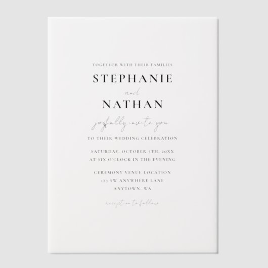 Invitations En Vélin Mariage minimaliste moderne (Recto)