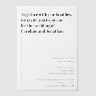Invitations En Vélin Mariage minimaliste moderne noir et blanc simple