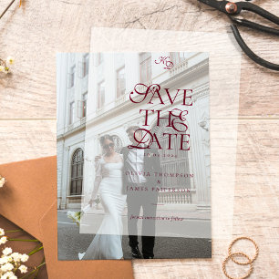 Invitations En Vélin Mariage minimaliste monogramme Deep Burgundy écrit