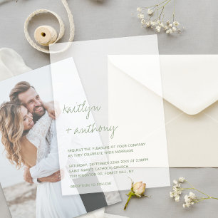 Invitations En Vélin Mariage minimaliste vert sauge écriture moderne
