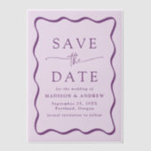 Invitations En Vélin Mariage moderne avec cadre violet Wavy Enregistrer (Recto)