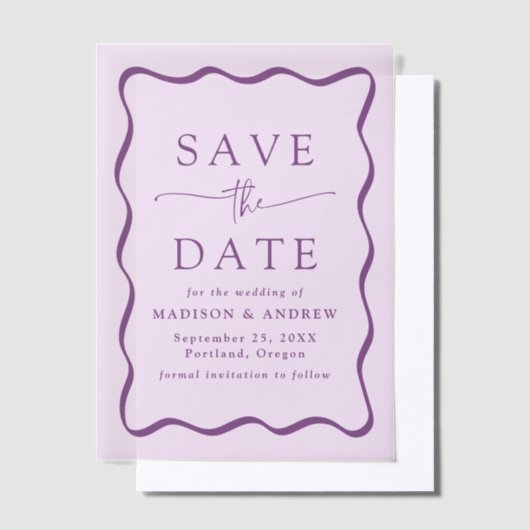 Invitations En Vélin Mariage moderne avec cadre violet Wavy Enregistrer (Compenser)
