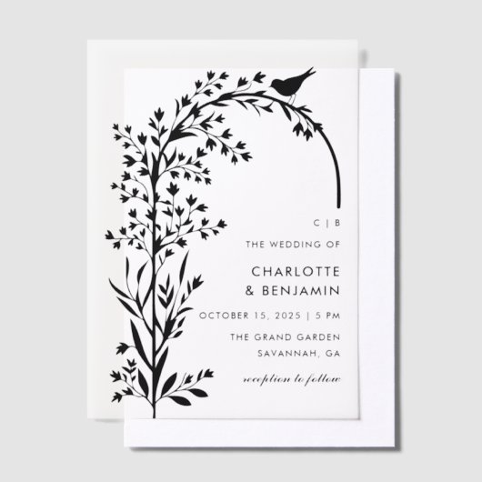 Invitations En Vélin Mariage moderne Black Bird and Branch (Compenser)