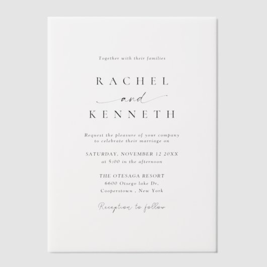 Invitations En Vélin Mariage moderne minimaliste (Recto)