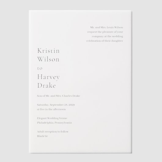 Invitations En Vélin Mariage moderne noir et blanc élégant (Recto)