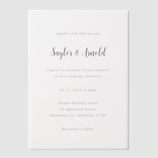 Invitations En Vélin Mariage moderne Saylor (Recto)