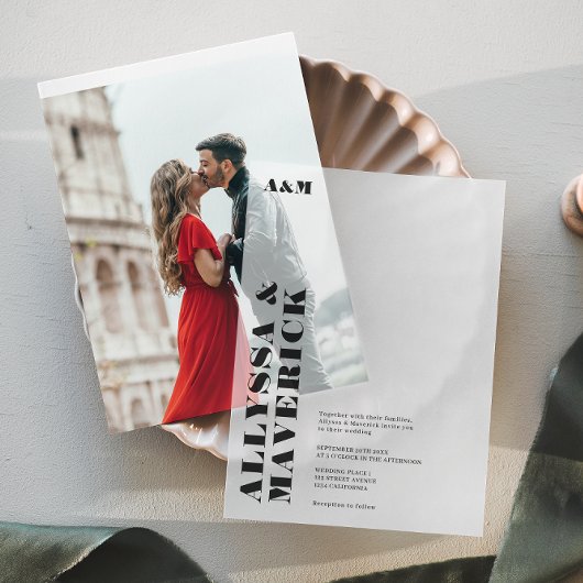 Invitations En Vélin Mariage Moderne Simple Typographie Noire Gras