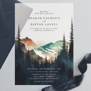 Invitations En Vélin Mariage Montagnes Aquarelles Et Forêt De Pins