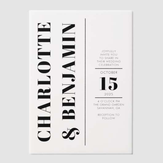 Invitations En Vélin Mariage noir gras vertical moderne (Recto)