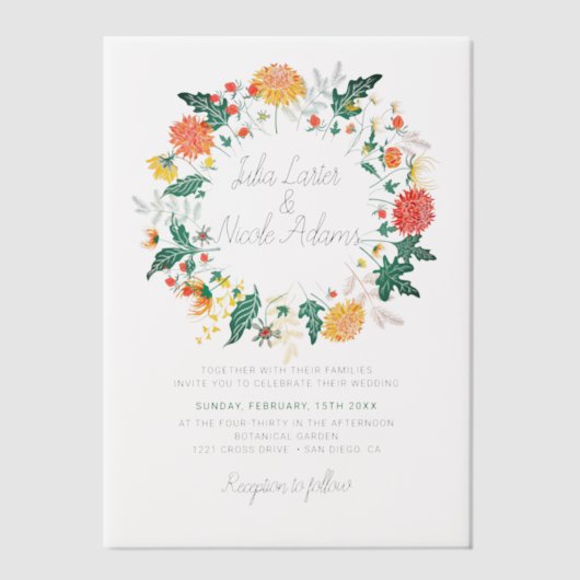 Invitations En Vélin Mariage Pastel Orange Yellow Spring Dahlia Fleurs (Recto)