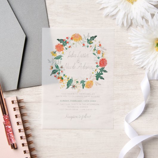 Invitations En Vélin Mariage Pastel Orange Yellow Spring Dahlia Fleurs (Mariage)