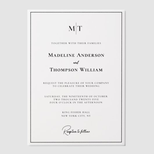 Invitations En Vélin Mariage photo simple à la frontière Monogramme (Recto)