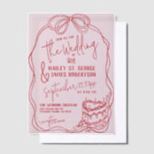 Invitations En Vélin Mariage rétro moderne Quirky Main Tirée Bow PINK (Compenser)