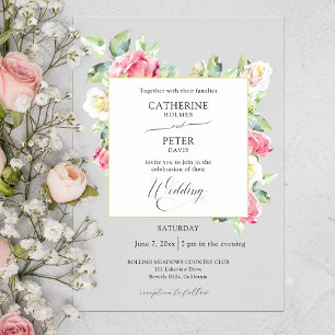 Invitations En Vélin Mariage romantique aux roses en aquarelle rose ten