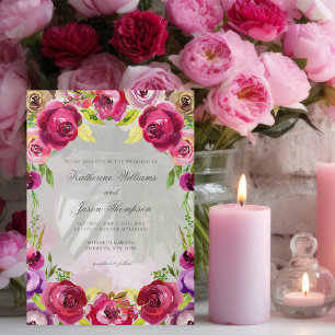 Invitations En Vélin Mariage romantique Fuchsia rose brillant