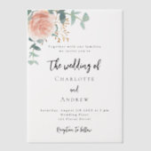 Invitations En Vélin mariage rose à broussailles eucalyptus (Recto)
