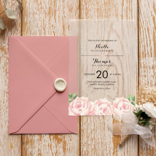 Invitations En Vélin Mariage Rose vintage