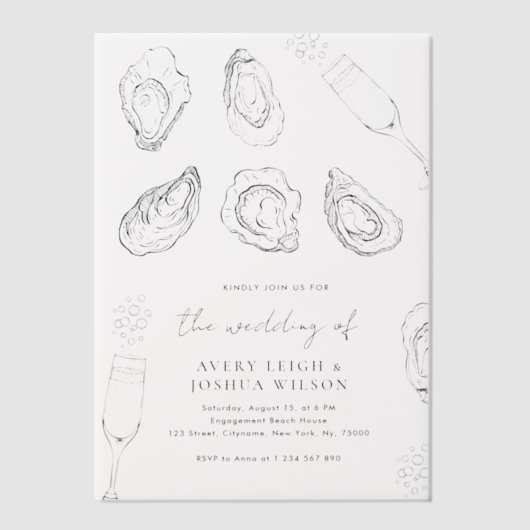 Invitations En Vélin Mariage rôti à la main Champagne & Huîtres (Recto)