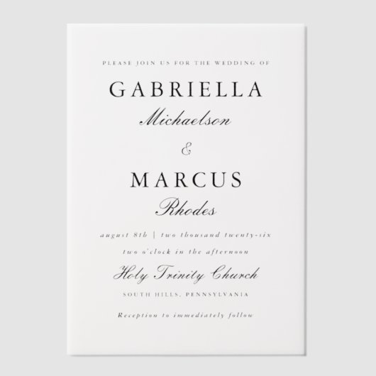 Invitations En Vélin Mariage simple et élégant (Recto)