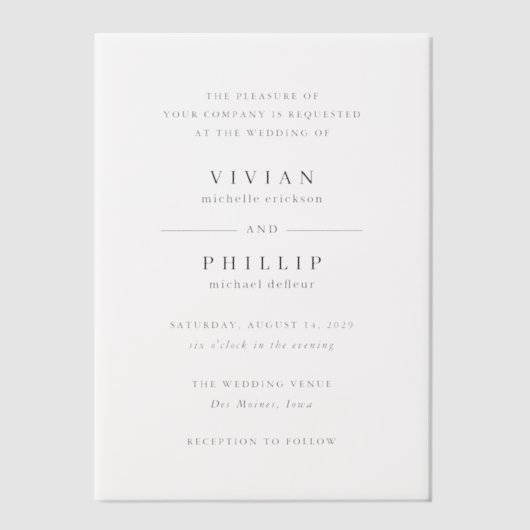 Invitations En Vélin Mariage simple et élégant de Vivian (Recto)