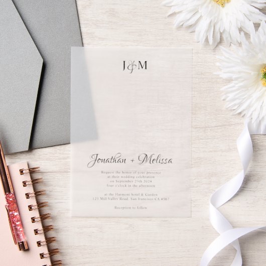 Invitations En Vélin Mariage simple et élégant monogramme et superposit (Mariage)