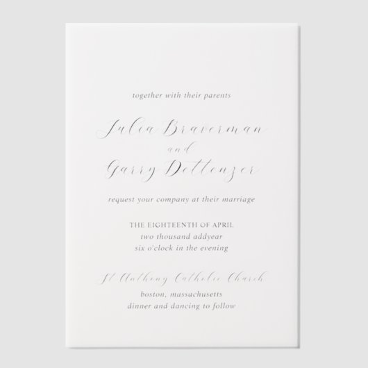 Invitations En Vélin Mariage traditionnel noir et blanc élégant (Recto)