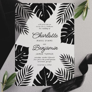 Invitations En Vélin Mariage Tropical Monstera Noir