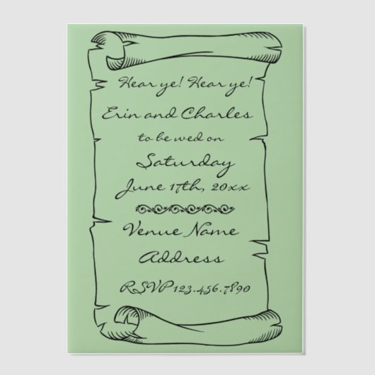 Invitations En Vélin Mariage Vert Défilement Médiéval Économiser Date I (Recto)