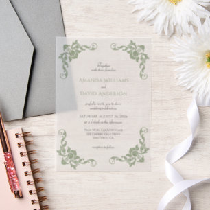 Invitations En Vélin Mariage victorien français Sage Vert