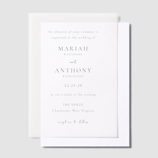 Invitations En Vélin Mariah Minimal Mariage élégant (Compenser)
