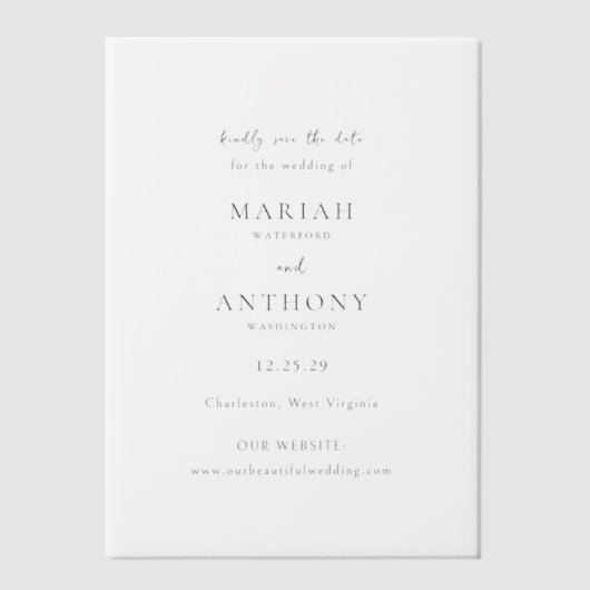 Invitations En Vélin Mariah minimal mariage élégant Enregistrer la date (Recto)