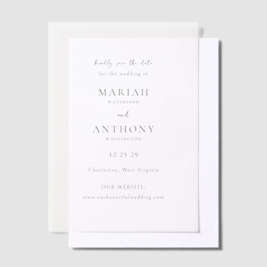 Invitations En Vélin Mariah minimal mariage élégant Enregistrer la date (Compenser)