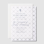 Invitations En Vélin Marine Bleu Script Élégant Mariage catholique mode (Décalage (Invitation))