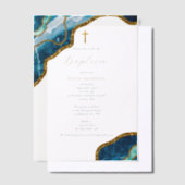 Invitations En Vélin Marine Blue Geode Agate Gold Cross Baptême (Compenser)