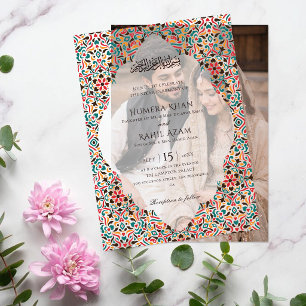 Invitations En Vélin Marron Vert Élégant Marbre Musulman Persan de Joai