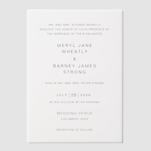 Invitations En Vélin Meryl Elegant Mariage moderne (Recto)