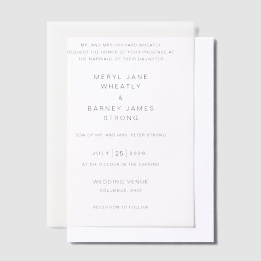 Invitations En Vélin Meryl Elegant Mariage moderne (Compenser)