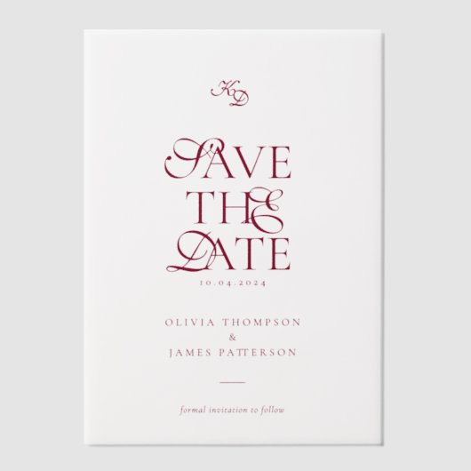 Invitations En Vélin Minimal Monogram Deep Burgundy Script Wedding (Recto)