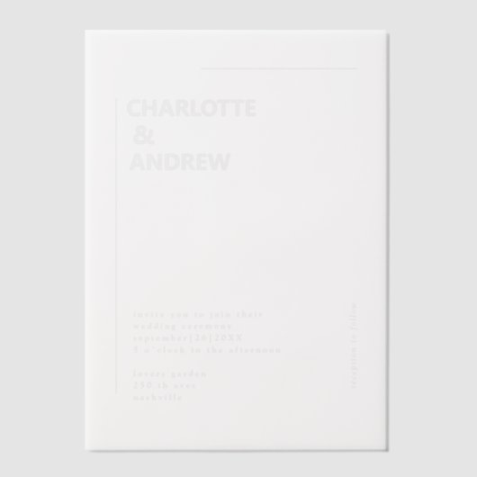 Invitations En Vélin minimaliste, moderne, Mariage, (Recto)