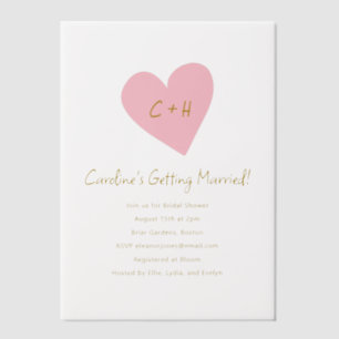 Invitations En Vélin Minimaliste Rose Cœur Amour Initiales Baby Shower 