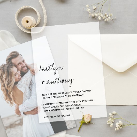 Invitations En Vélin Modern Black & White Script Minimalistic Wedding