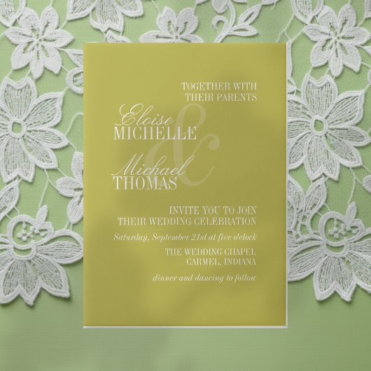 Invitations En Vélin Modern Chartreuse Script Formal Wedding