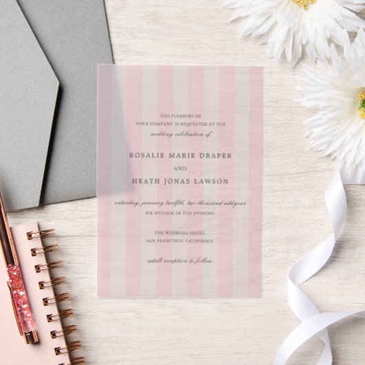 Invitations En Vélin Modern Pink Stripes Elegant Wedding (Mariage)