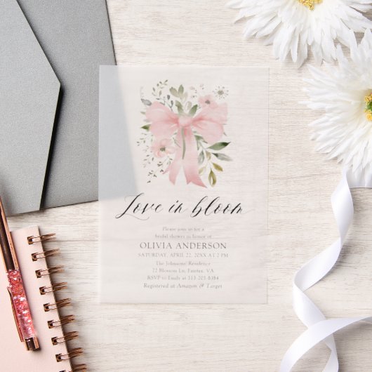 Invitations En Vélin Moderne Bow rose amour floral dans la Fête des mar (Mariage)