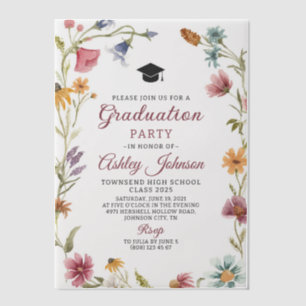 Invitations En Vélin Moderne Elegant Fleur sauvage Graduation Party