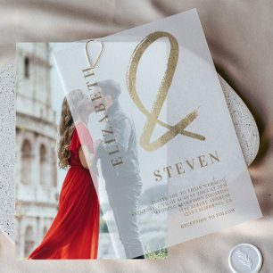 Invitations En Vélin Moderne Elegant Simple Or Ampersand Mariage