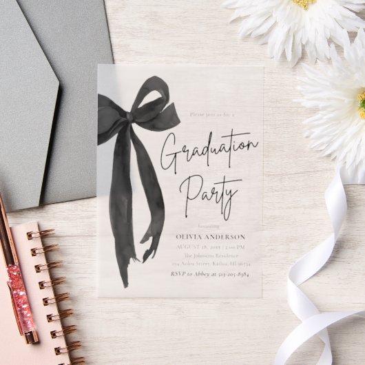 Invitations En Vélin Moderne Elégant tendance Stylish Black Bow Graduat (Mariage)