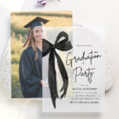 Invitations En Vélin Moderne Elégant tendance Stylish Black Bow Graduat
