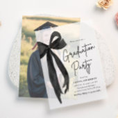 Invitations En Vélin Moderne Elégant tendance Stylish Black Bow Graduat